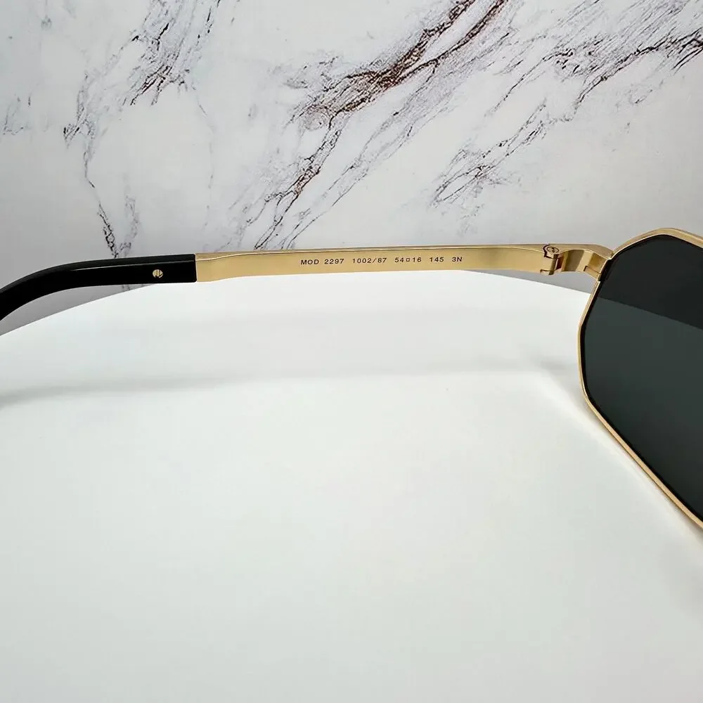 New VERSACE Sunglasses Gold Metal Rectangle Greca Logo Grey Lens Retro Authentic